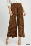 Umgee Velvet Smocked Waistband Wide Leg Pants - DAVERRI FASHIONS