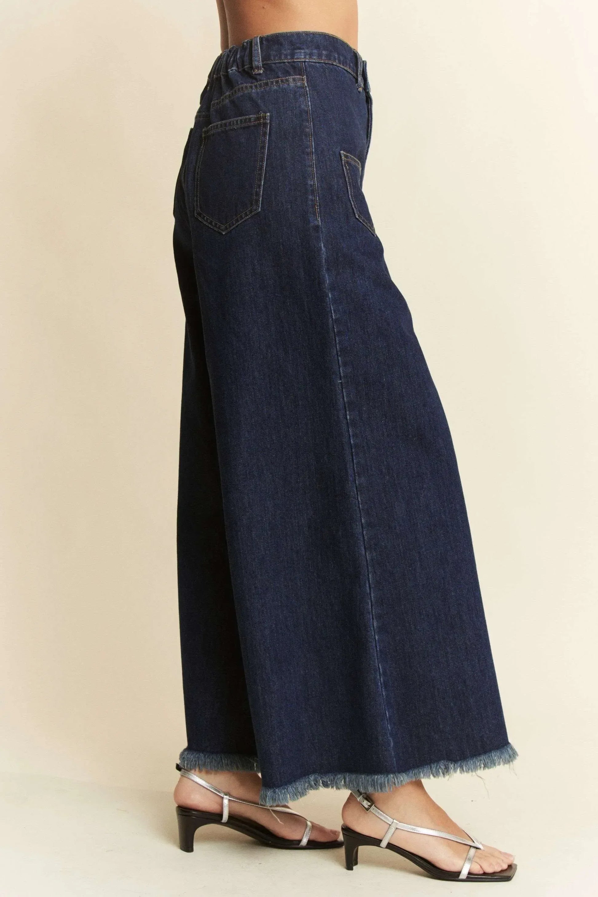 Davi & Dani Patch Pocket Wide Leg Culotte Jeans - DAVERRI FASHIONS