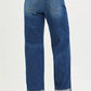 RISEN Mid Rise Wide Straight Jeans in blue denim with rolled cuffs