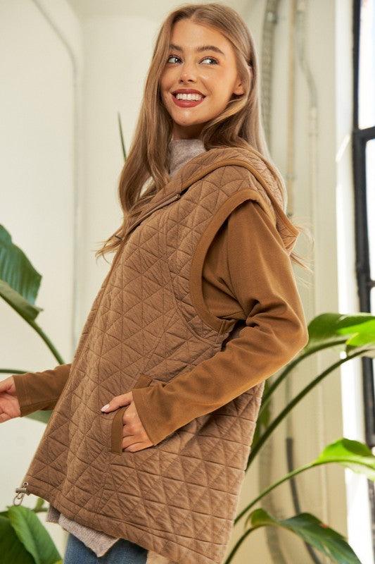 Solid Long Sleeve Zipper Front Hoodie Jacket Camel