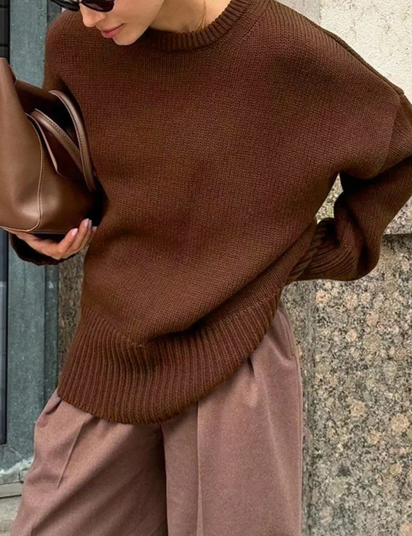 Ribbed Hem Round Neck Sweater | Sweaters Daverri Fashions
