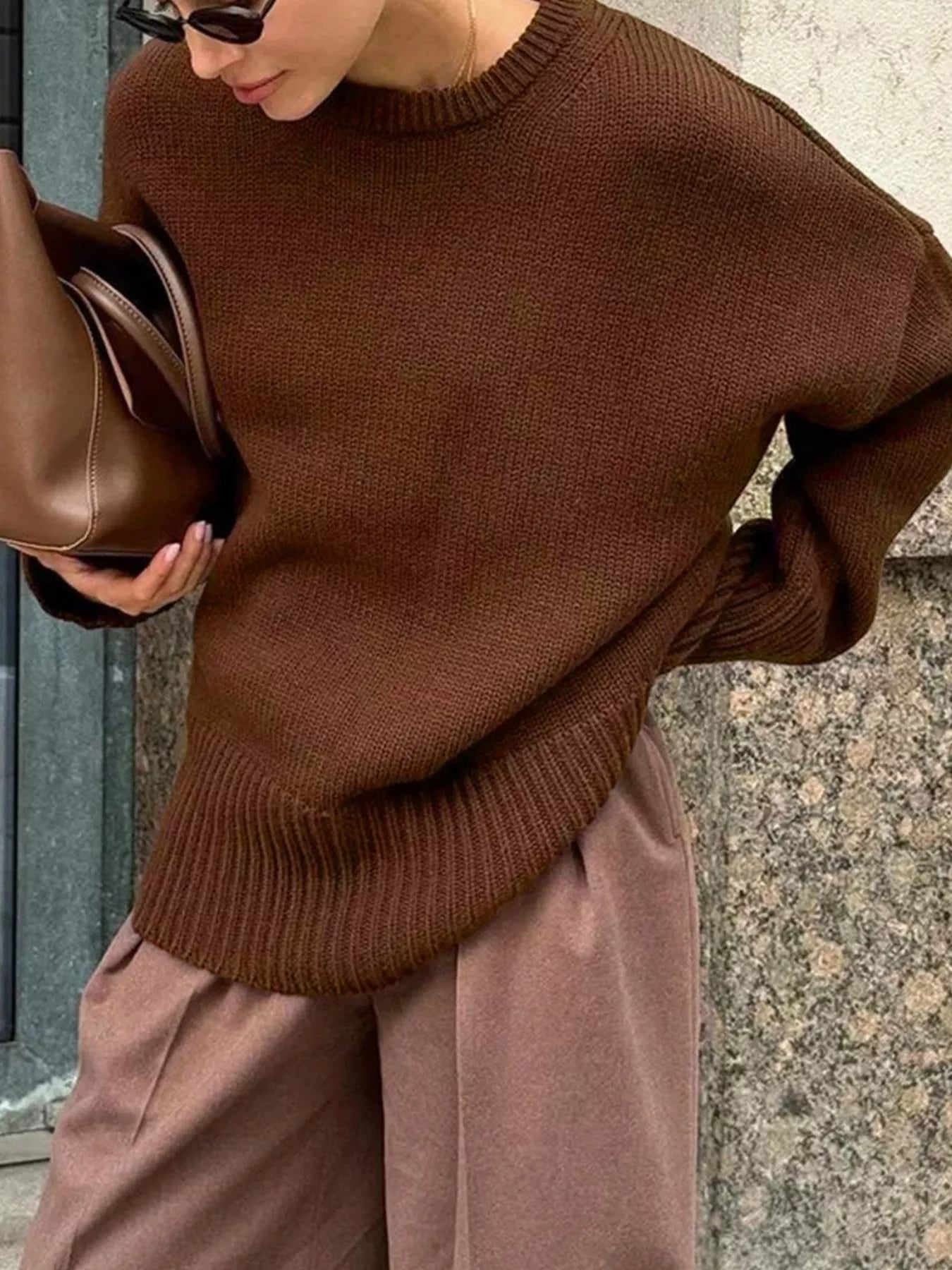 Ribbed Hem Round Neck Sweater | Sweaters Daverri Fashions