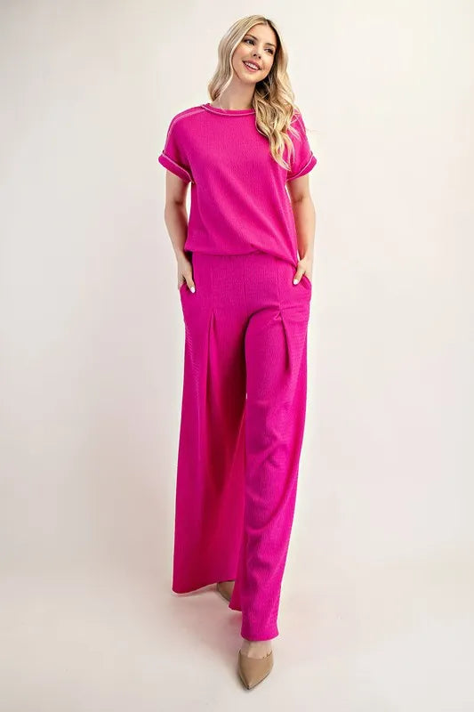 Celeste Textured Wide-Leg Pants with Pockets Pants