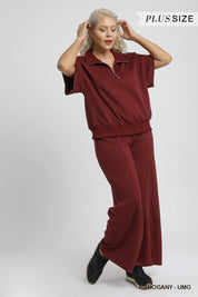 Umgee Full Size Half-Zip Short Sleeve Top Plus Size | Tops Daverri Fashions