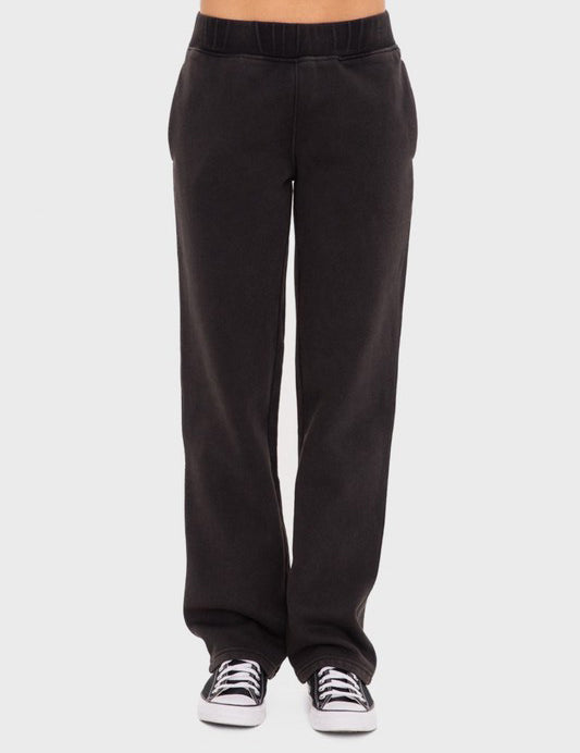 Black Mono B Elastic Waist Fleece Pants with Pockets | Daverri Fashions