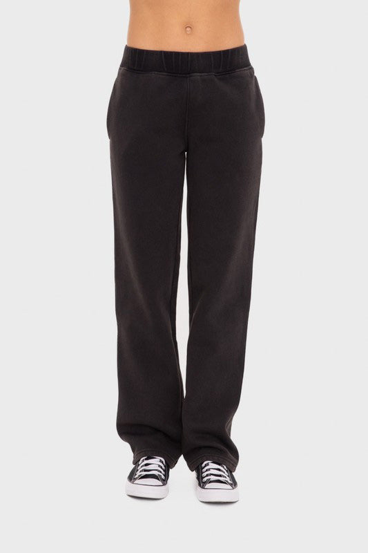 Mono B Elastic Waist Fleece Pants with Pockets Black