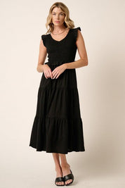 Black Mittoshop Smocked Ruffled Tiered Midi Dress | Mid Dresses Daverri Fashions