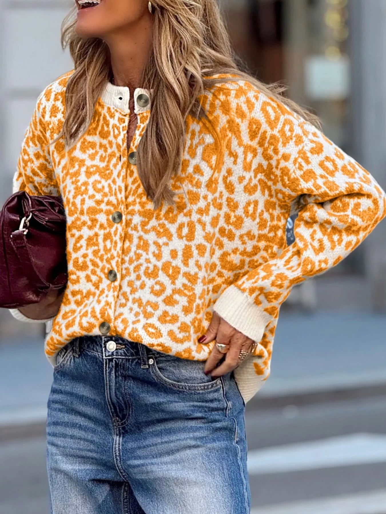Leopard Drop Shoulder Chunky Knitted Cardigan | Cardigans Daverri Fashions