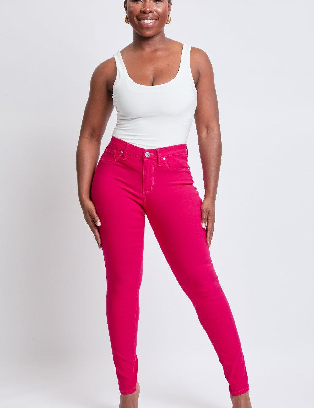 YMI Jeanswear Hyperstretch Mid-Rise Skinny Jeans Neon Pink L Jeans