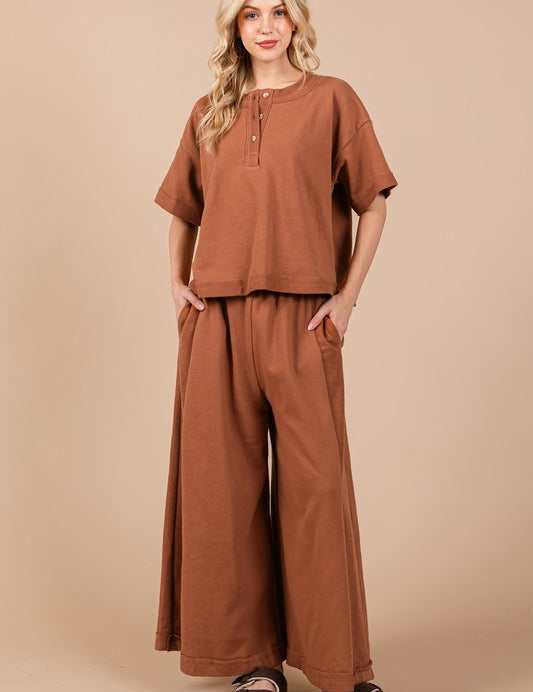 Ces Femme Half Button Half Sleeve Top and Pants Set