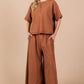 Ces Femme Half Button Half Sleeve Top and Pants Set Outfit Sets
