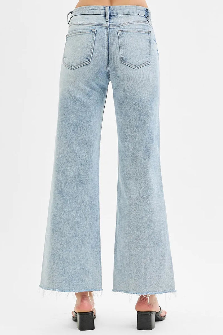 RISEN Full Size Tummy Control Low Rise Wide Leg Raw Cut Hem Jeans Plus Size Jeans