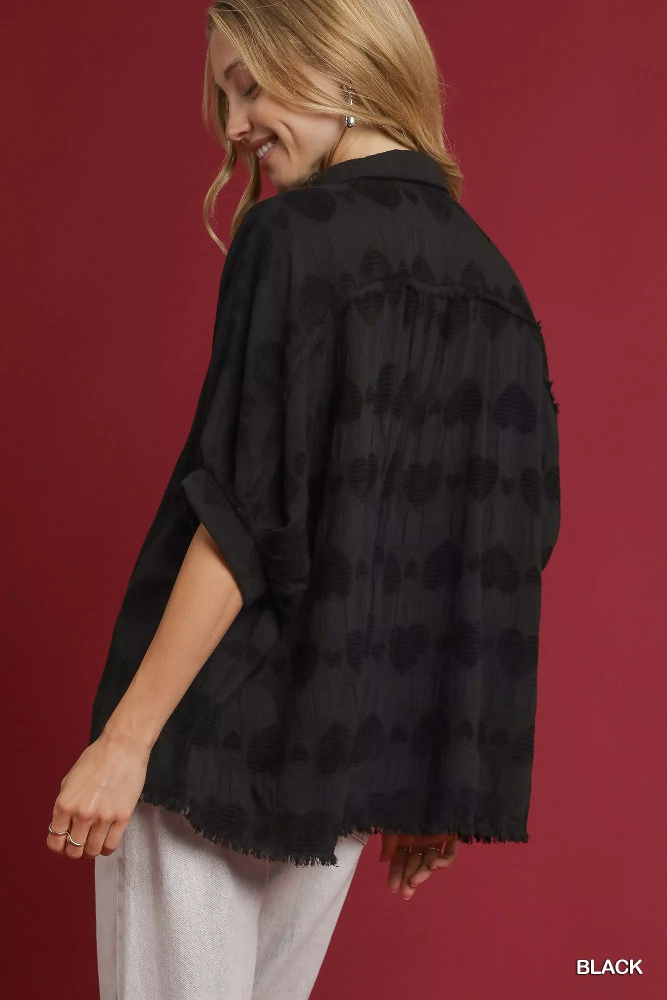 Umgee Jacquard Heart Collared Shirt | Daverri Fashions