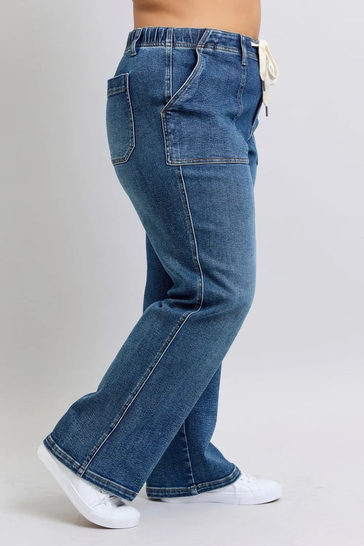 Judy Blue Plus Size High Waist Drawstring Wide Leg Jeans Jeans