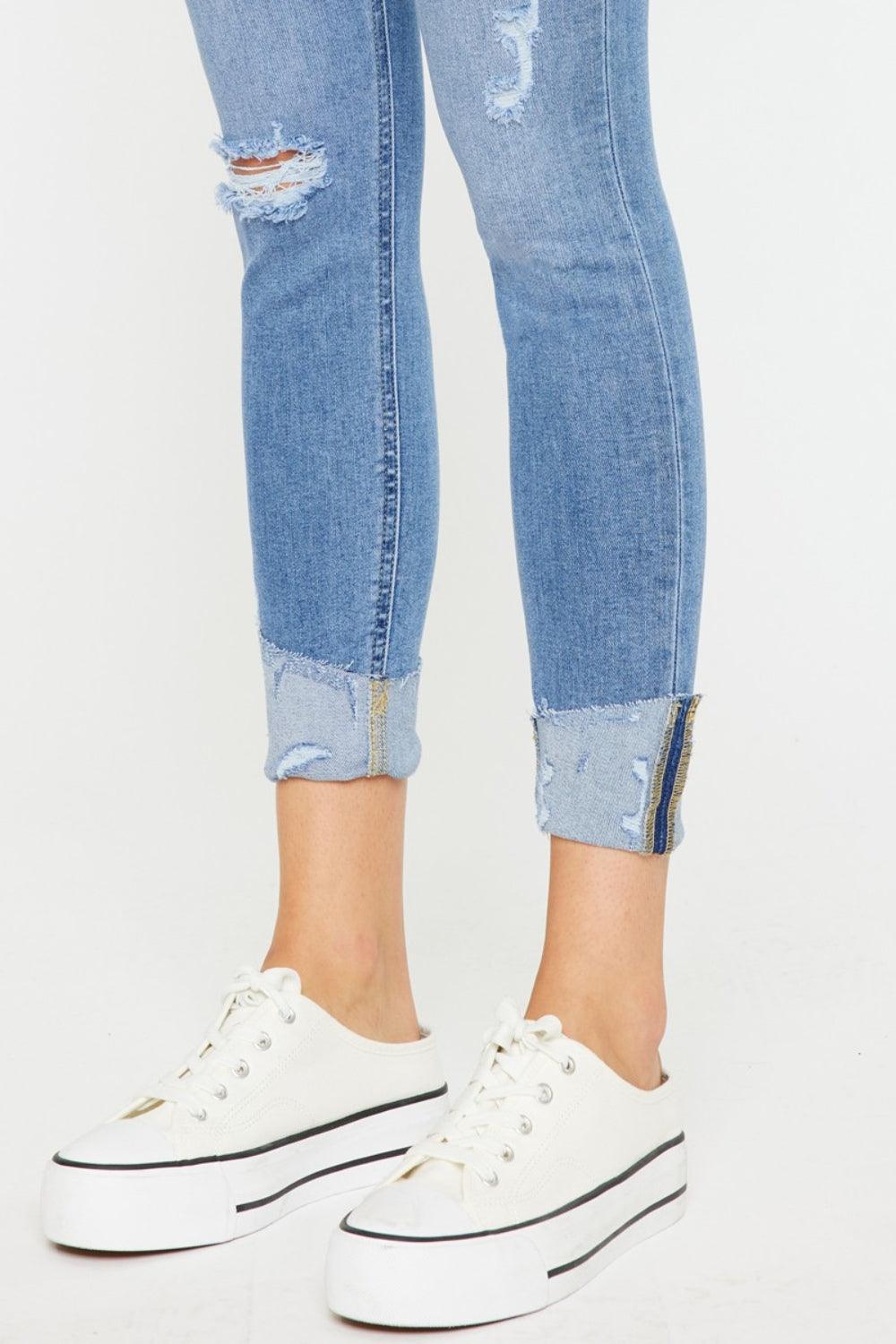 Kancan Distressed Cat's Whiskers Button Fly Jeans | Daverri Fashions