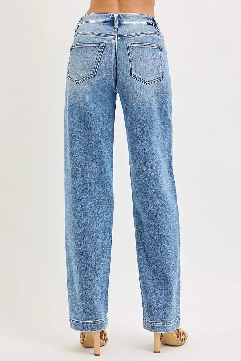 RISEN High Rise Wide Baggy Jeans - DAVERRI FASHIONS