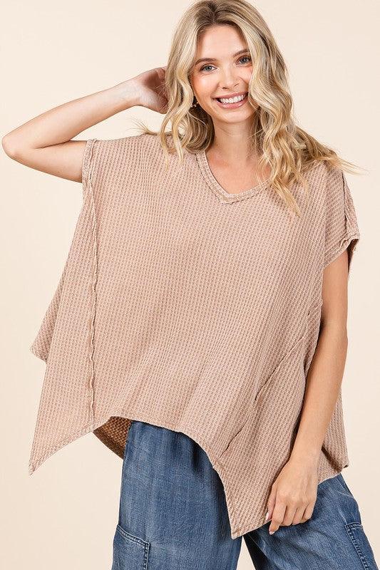 Mittoshop Mineral Wash Waffle Knit Pointed Hem Oversized Top - DAVERRI FASHIONS