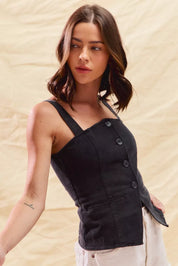 SO ME Button Down Sleeveless Game Day Fitted Denim Top | Daverri Fashions