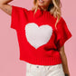 Red BiBi Rib Banded Heart Pattern Valentines Sweater