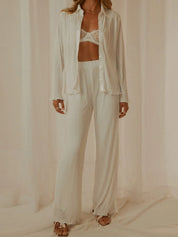 Button Up Long Sleeve Top and Pants Set | Loungewear Sets Daverri Fashions