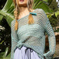 POL Side Slit Openwork Long Sleeve Knit Cover Up Cover-Ups