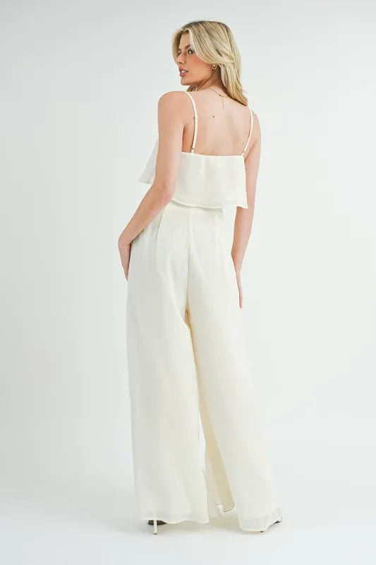 MABLE Crop Cami and Ruffled Wide Leg Pants Set Outfit Sets