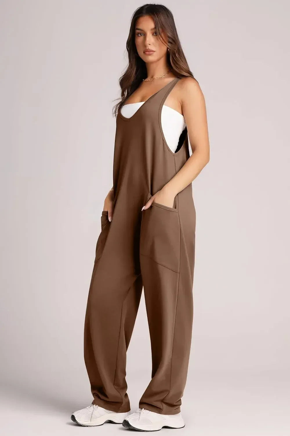 Lovelet Wide Strap Jumpsuit with Pockets - DAVERRI FASHIONS