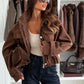 Daverri brown suede bomber jacket with flap pockets and silver zippers