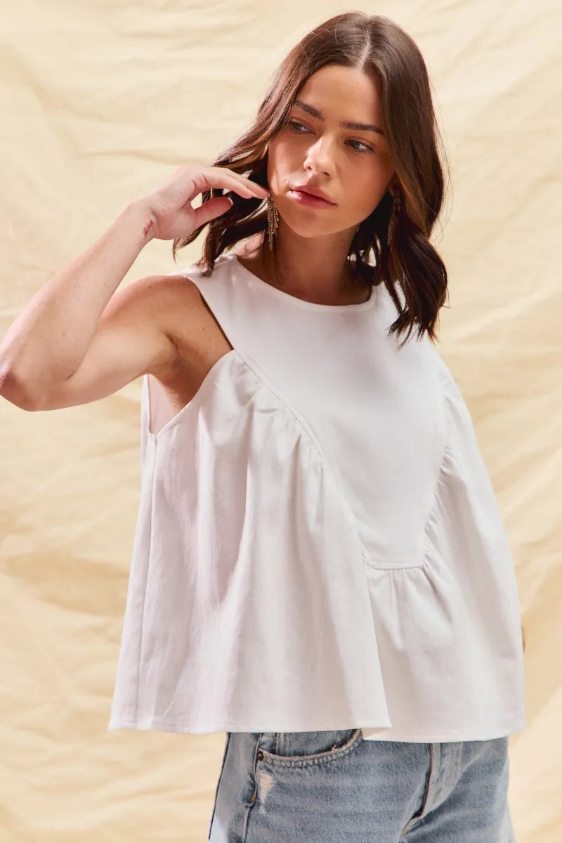 SO ME Game Day Color Denim Ruched Sleeveless Top