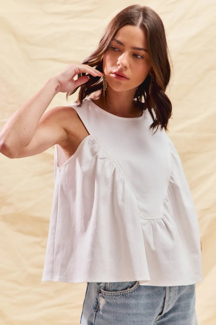 SO ME Game Day Color Denim Ruched Sleeveless Top