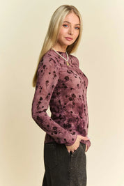 Davi & Dani Floral Mesh Long Sleeve Sheer Layering Top | Tops Daverri Fashions