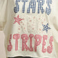 Cream oversized BiBi patchwork T-shirt with stars, stripes, gingham lettering