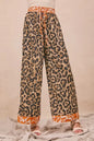 BiBi Leopard Print With Contrast Banded Wide Pants - DAVERRI FASHIONS