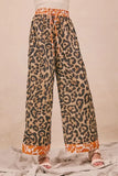 BiBi Leopard Print With Contrast Banded Wide Pants - DAVERRI FASHIONS