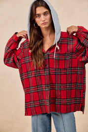 BiBi Brushed Plaid Hooded Jacket | Jackets Daverri Fashions