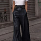 Daverri Fashions black faux leather high waist wide flare pants