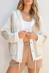 Drawstring Color Block Long Sleeve Jacket - DAVERRI FASHIONS
