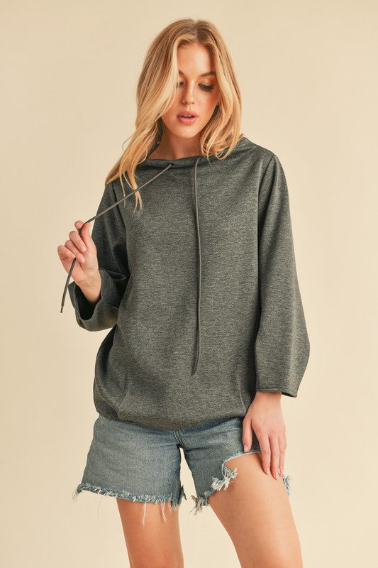 Aemi + Co Lightweight Drawstring Mock Neck Sweatshirt