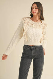 MABLE Ruffled Lace Crochet Sweater | Sweaters Daverri Fashions