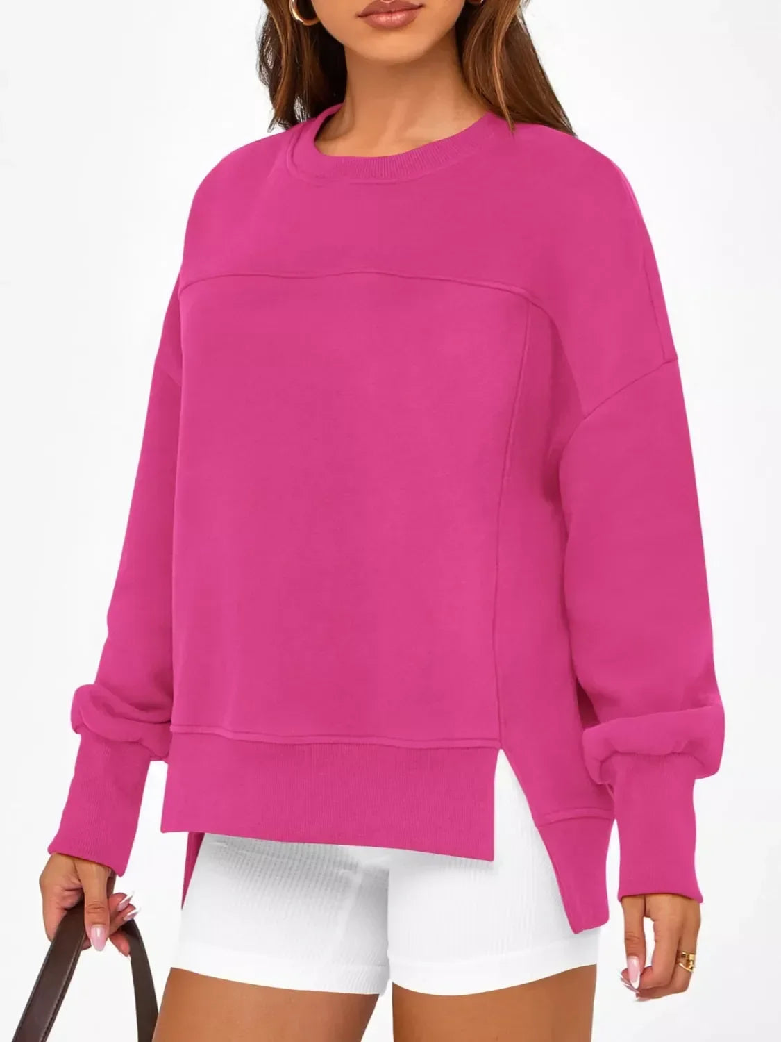Daverri Fashions Casual Loose Side Slit Sweatshirt - DAVERRI FASHIONS