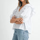MABLE Stripe Ruffle Shoulder Puff Sleeve Blouse