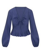 Ruffled Hem Balloon Sleeve Blouse | Blouses Daverri Fashions