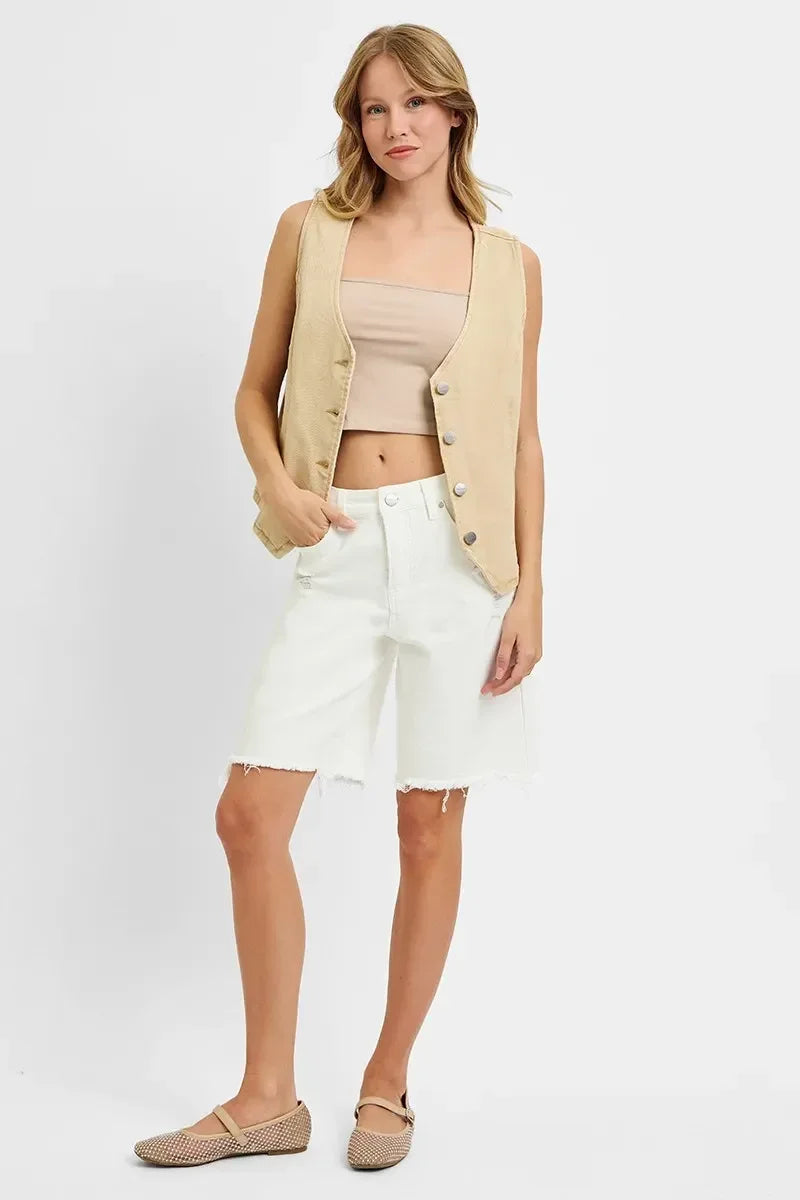 RISEN Full Size V Neck Button Down Vest Plus Size - DAVERRI FASHIONS