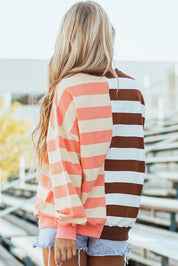 Brown Stripe Color Block Drop Shoulder Pullover Sweatshirt | Sweatshirts Daverri Fashions