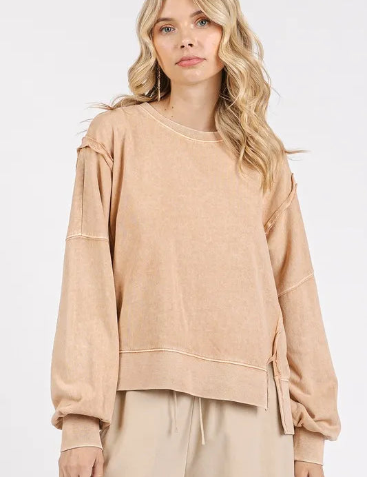 Mittoshop Side Slit Exposed Seam Round Neck Sweatshirt | Daverri Fashions