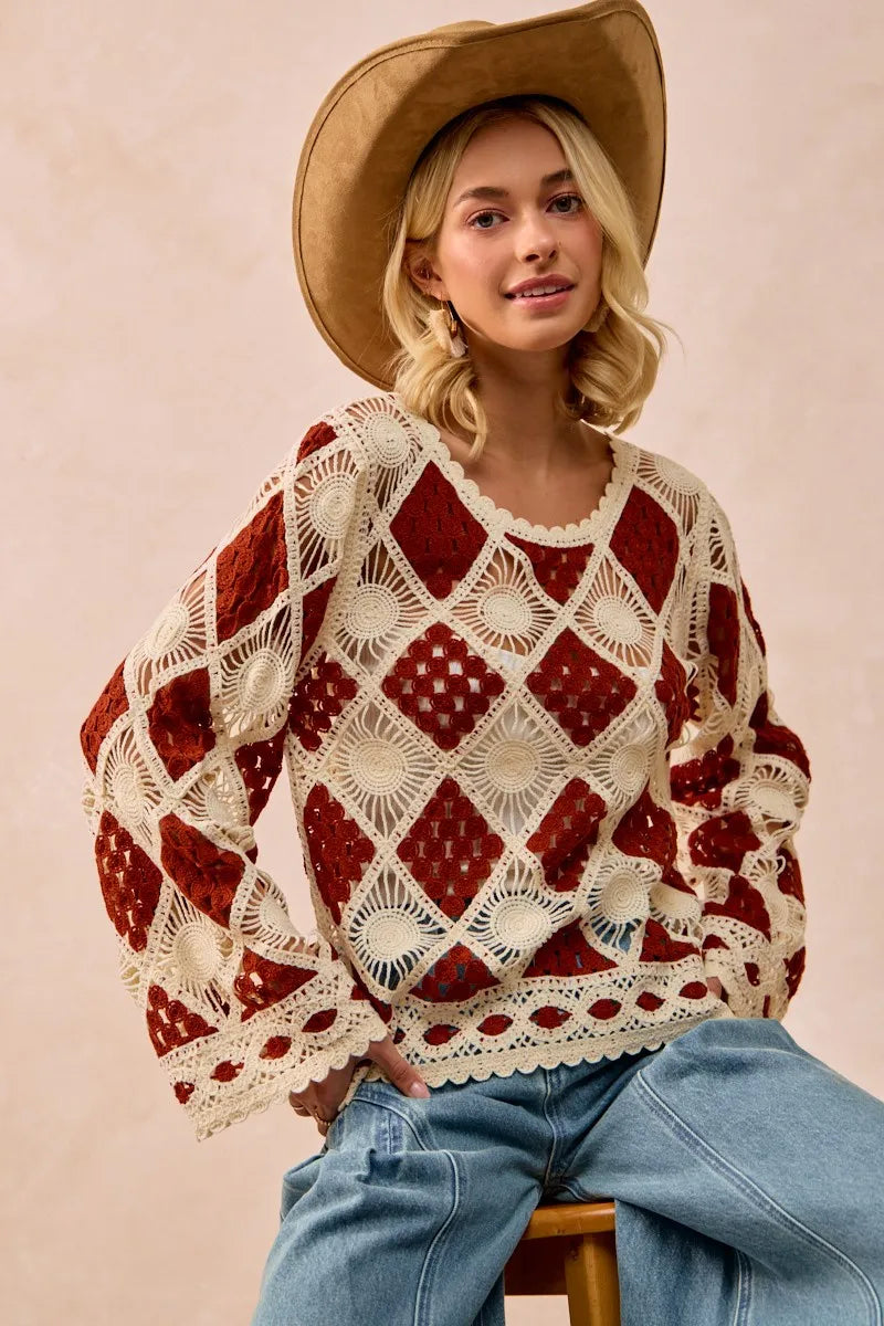 BiBi Diamond Crochet Knit Top Tops