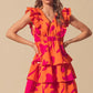 SO ME Floral V Neck Layered Dress with Elasticized Waist