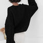 Cable Knit Long Sleeve Sweater - DAVERRI FASHIONS