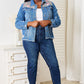Baeful Leopard Floral Distressed Raw Hem Denim Jacket Jackets