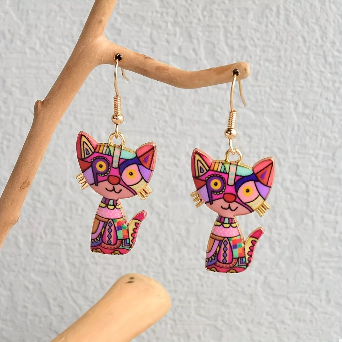 Rose Gold onesize Colorful Cat Dangle Earrings | Earrings Daverri Fashions